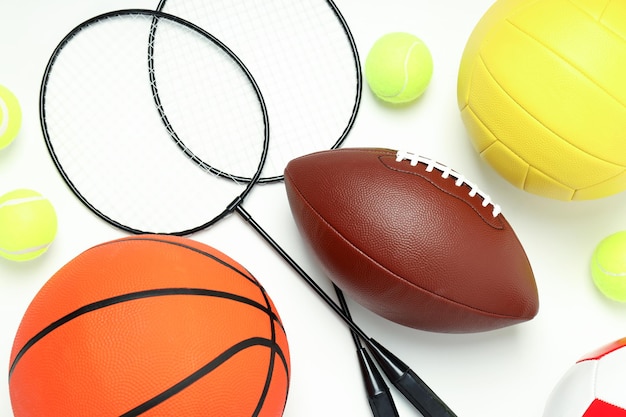 Different tools for sport on white background