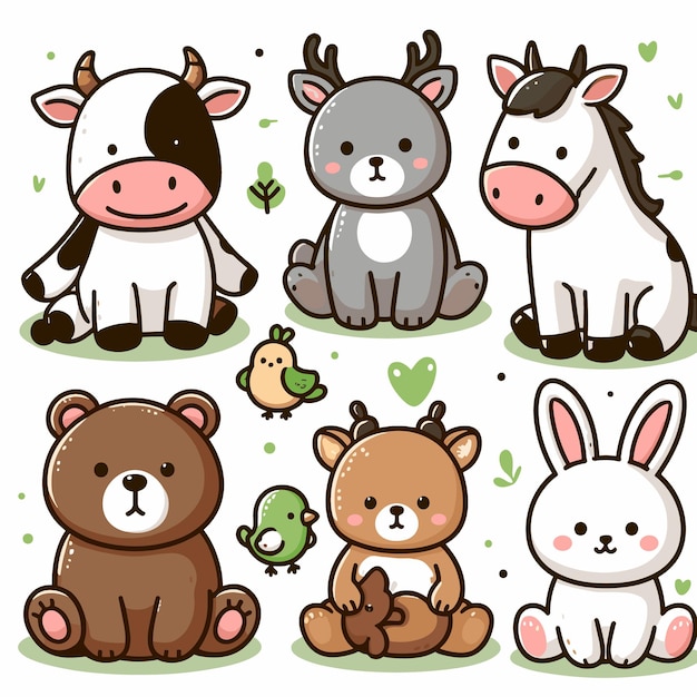 Different type of cartoon animal set vector illustration generated ai