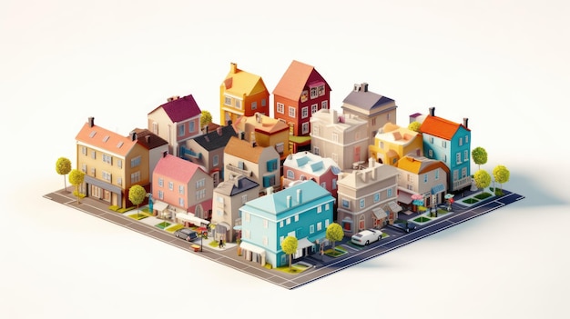 Photo different type of house in the city isometric style on white background