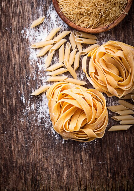 Different type of raw pasta