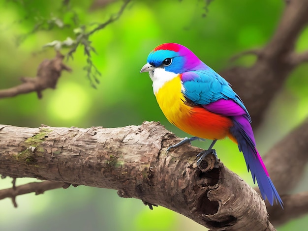 Different types birds sitting on an orange branch in a natural jungle setting Generative AI