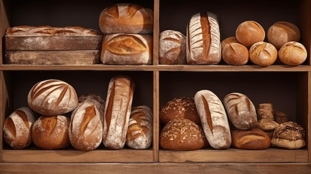 Different types of bread in the bakery Various bakery products Handmade Bakery Delights