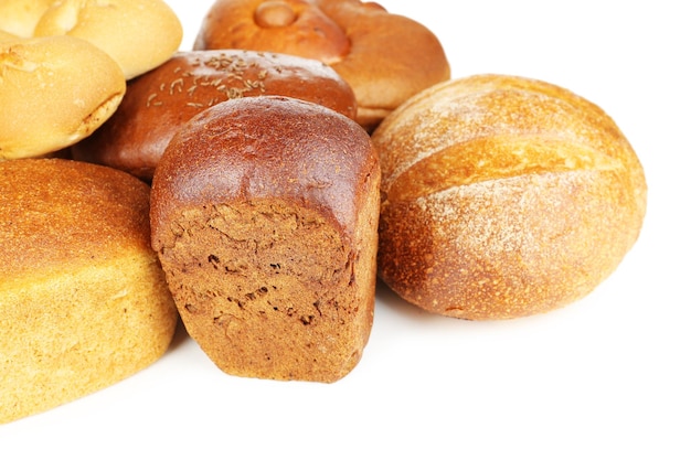 Different types of bread isolated on white