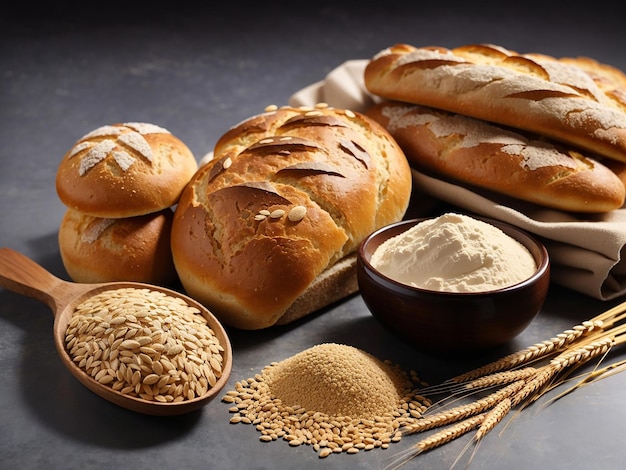 Different types of bread made from wheat flour generated by AI