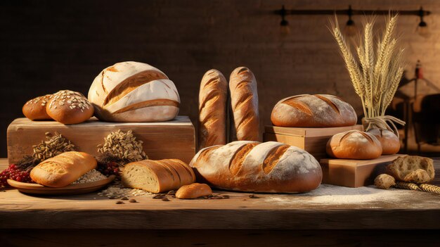 Different types of bread made from wheat flour