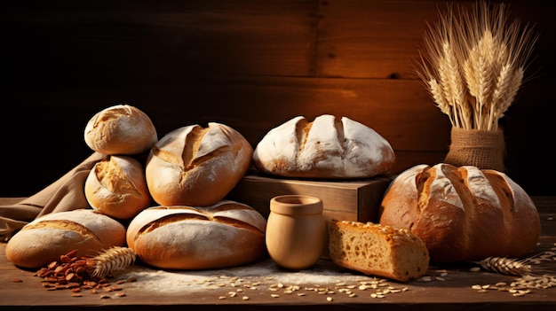 Different types of bread made from wheat flour