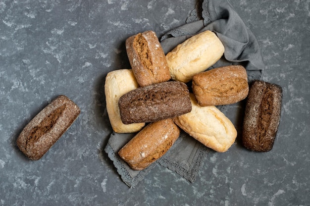 Different types of bread on napkin