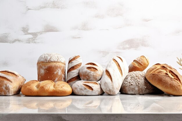 Different types of bread rolls and pastries food concept Generative Ai