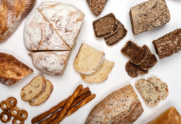 Different types of bread  Top view.