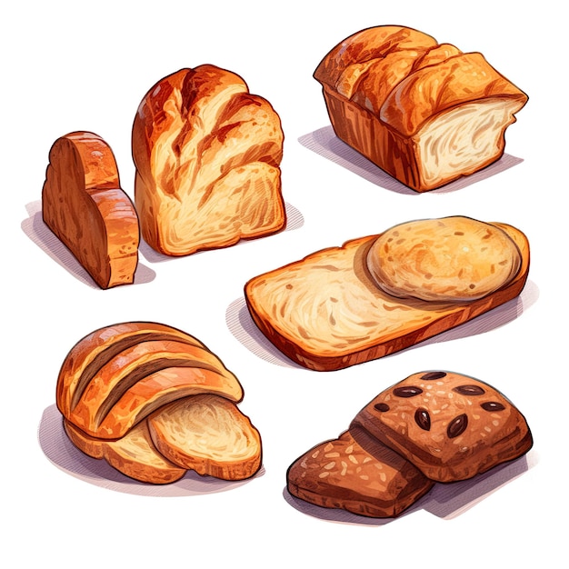 Photo different types of bread on white background