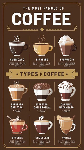 Foto i diversi tipi di caffè