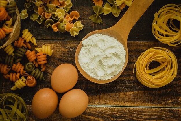 Different types of colored pasta