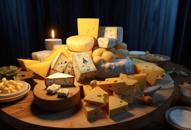 Foto diversi tipi di formaggio colorato su una tavola di legno