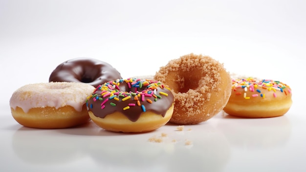 Different types of donuts on a white background