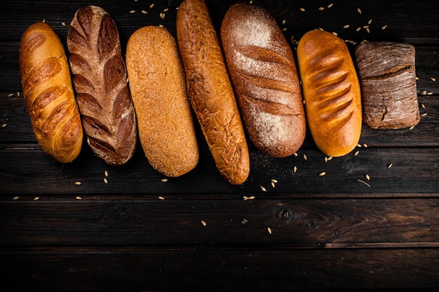 Different types of fresh crispy bread