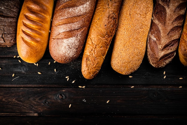 Different types of fresh crispy bread