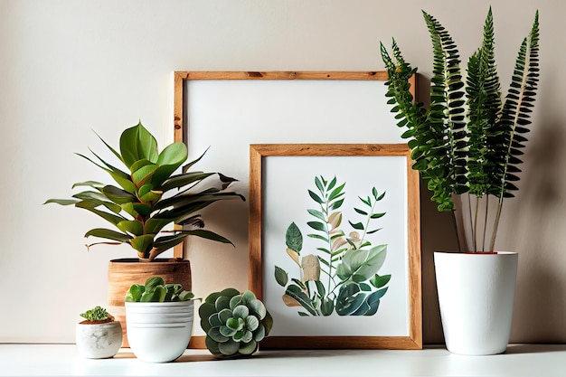 Different types of Home plants Mockup frame