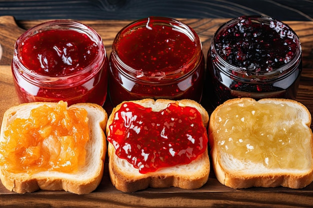 Photo different types of homemade jam