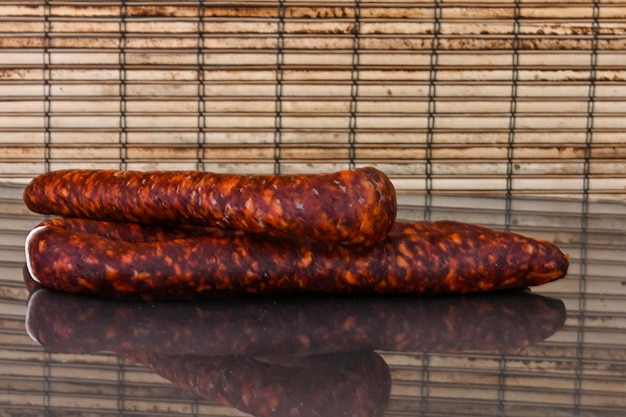 Different types of ingredients and sausages made by hand