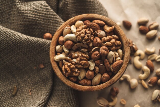 Different types of nuts in a bowl