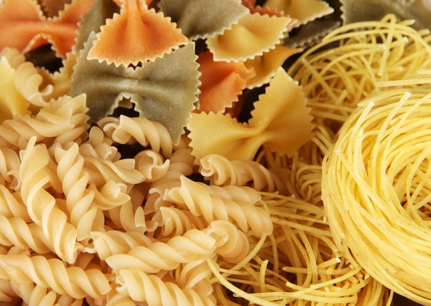 Different types of pasta closeup