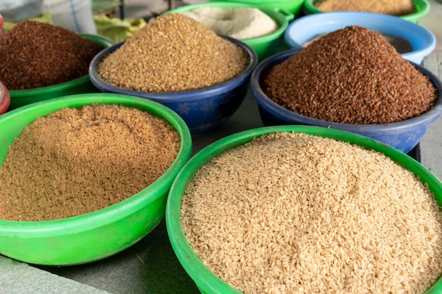 Different types of rice in display