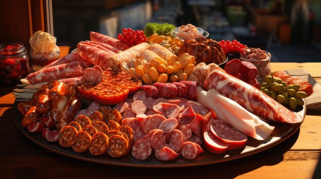 different types of sausages still life on the table