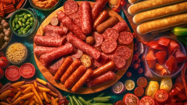 different types of sausages still life on the table
