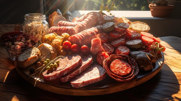 different types of sausages still life on the table