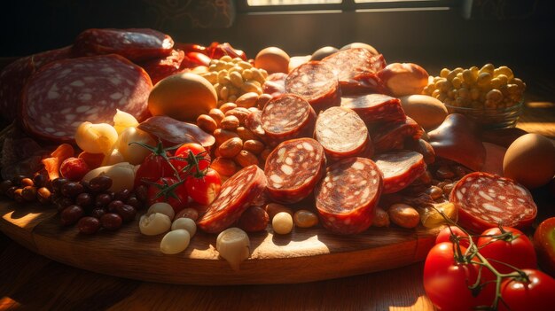 different types of sausages still life on the table