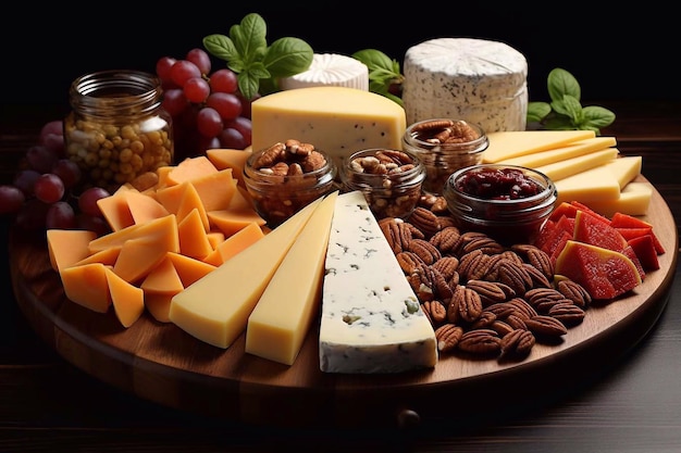 Different types and varieties of cheese with snacks