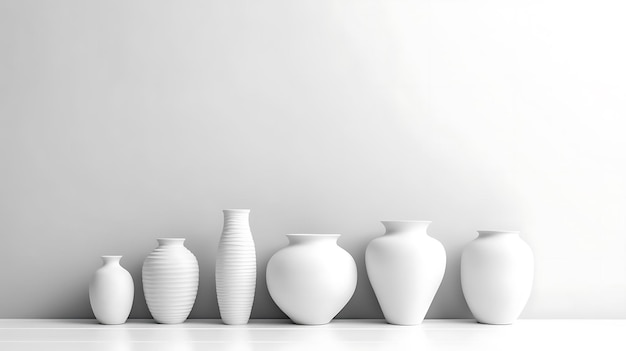 Different types of vases set white minimalist background