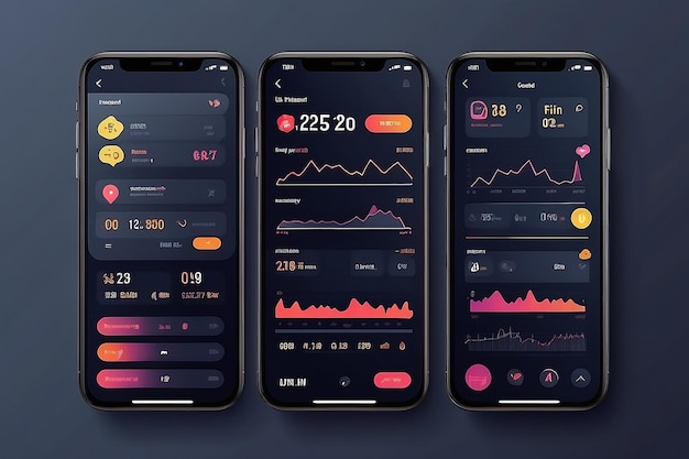 Photo different ui ux gui screens fitness app and flat web icons for mobile apps responsive