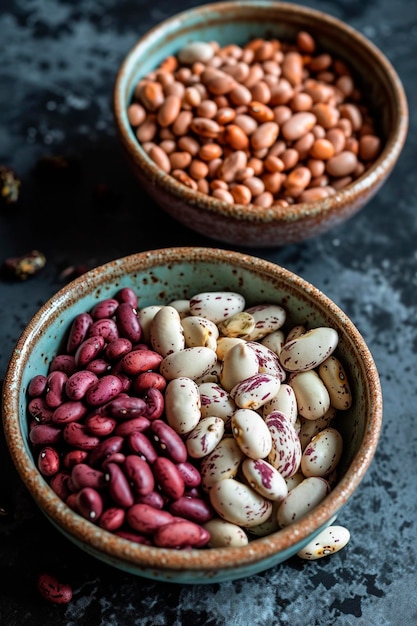 Foto diverse varietà di fagioli e legumi focus selettivo