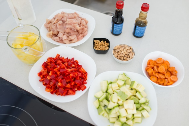 Different varieties of ingredients for making lunch