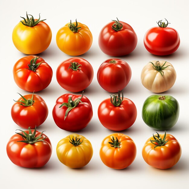 Different Varieties of Tomatoes isolated on white background