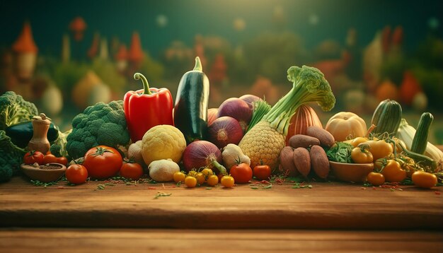 Different vegetables around the world in a cartoon style