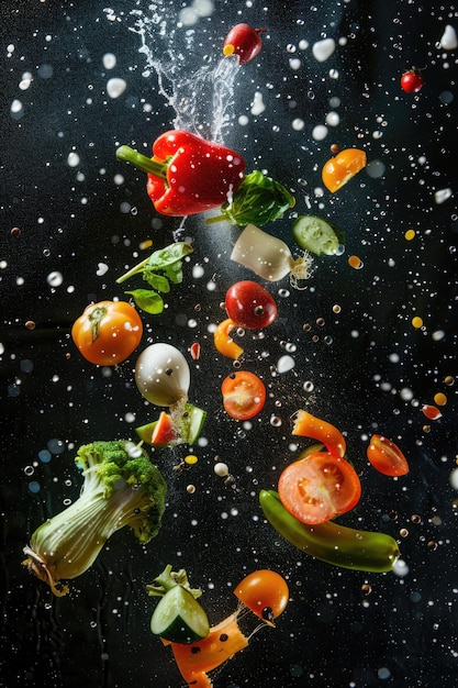 Photo different vegetables splash background or concept