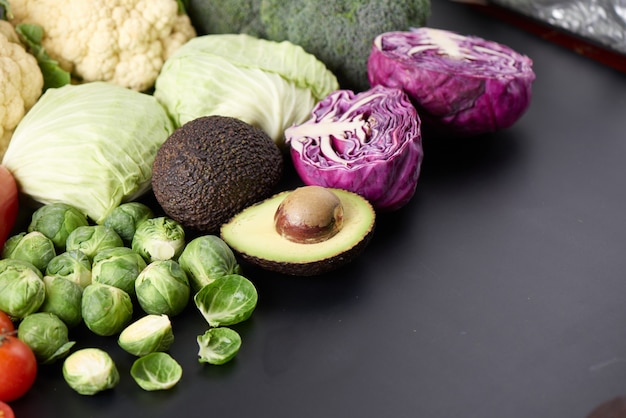 Different vegetables on table. Flat-lay, top view.