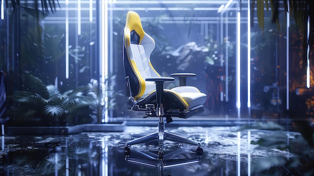 Different view of modern black and yellow desk chair