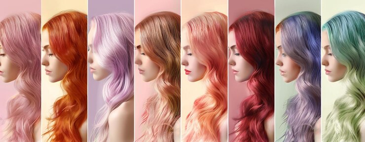 Photo 色のの異なる女性は,自分のフレームに異なるヘアスタイルを示します