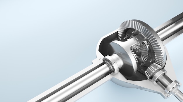 The differential of the car disassembled bearings shafts and gears 3D illustration of details