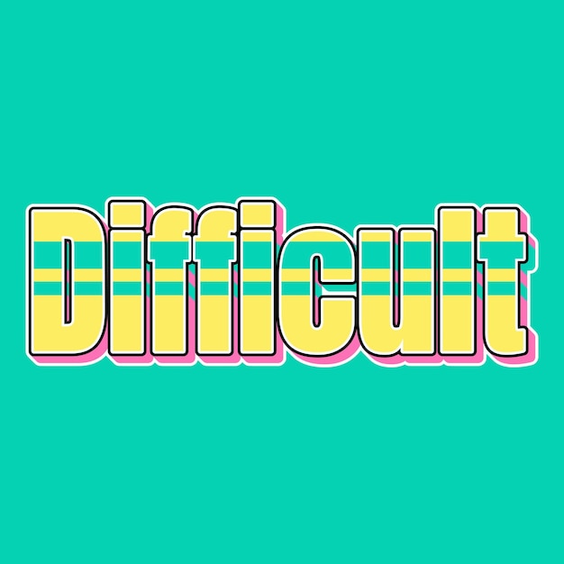 Difficult Typography Vintage 90s 3d design yellow pink text background photo jpg