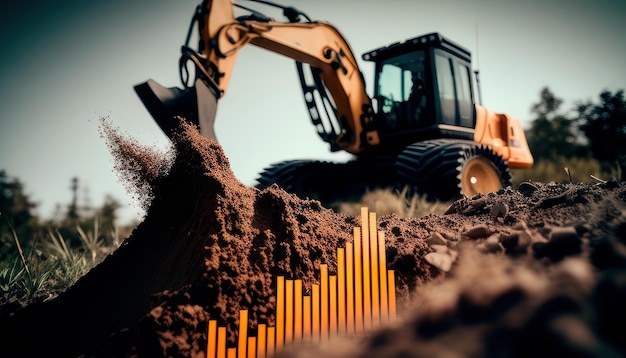 A digger digging a hole with a line of numbers in the background.