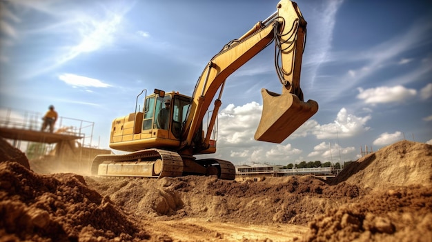 Photo a digger is working on a construction site.