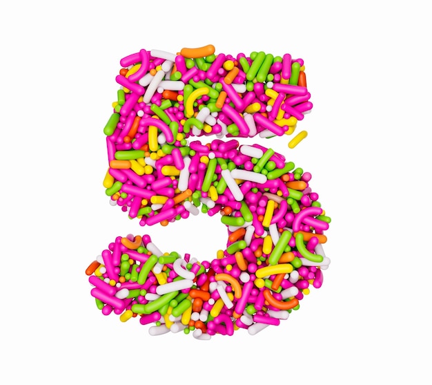 Digit 5 made of Colorful Sprinkles Numeric Five Number Rainbow sprinkles 3d illustration