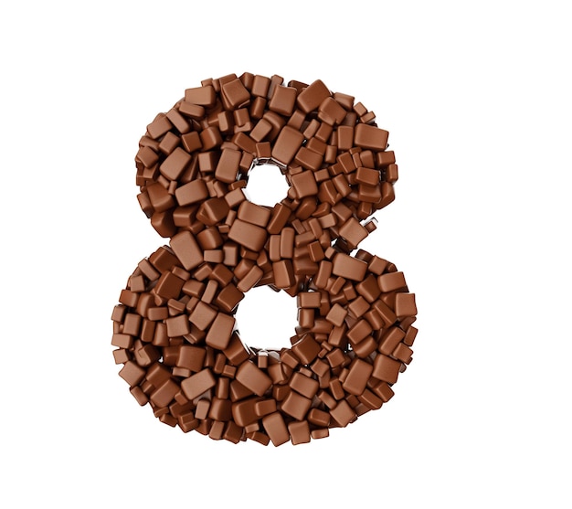 Digit 8 made of chocolate Chunks Chocolate Pieces Alphabet Numeric Eight 3d illustration