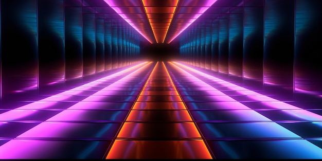 Digitaal behang met een abstracte compositie van verlichte tunnelpaden met boeiende lijnen die een visueel dynamisch en futuristisch ontwerp creëren dat