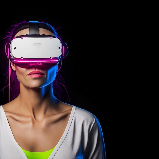 Digitaal gamen in virtual reality voor een blanke vrouw met kopieerruimte