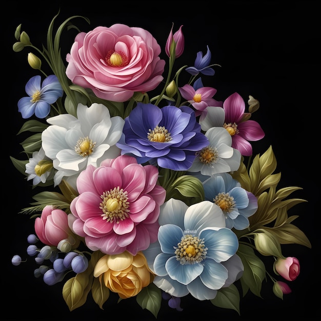 Digitaal geschilderd bloemenboeket